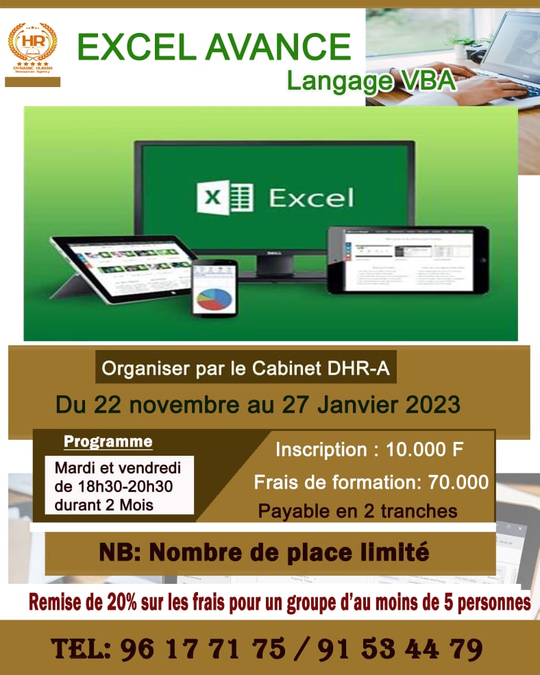 ATELIER DE FORMATION PRATIQUE EN EXCEL AVANCE  (le langage VBA)