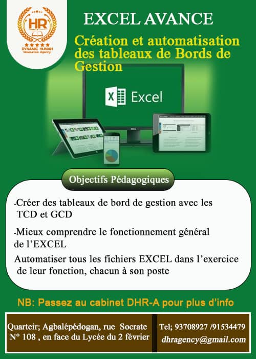 FORMATION PRATIQUE EN EXCEL AVANCÉ (Destinées aux comptables, Gestionnaires de stocks, Caissiers, GRH, Chefs projet, Logisticiens, Chargés de la paie, Directeurs de société, etc…)